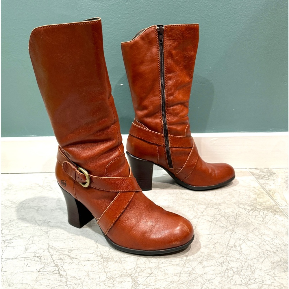 BORN NURI boots harness booties vintage rust leather heeled brown women’s 8.5 - Picture 4 of 12
